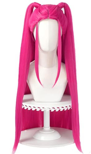 Hallojojo Mira Cosplay Perücken Damen 80CM Rose Lange Glattes Haar Kostümperücke Verkleidung Dämon Jäger Girlgroup Mira Halloween Karneval Party Maskenball Kostüm Zubehör Anime Wig von Hallojojo