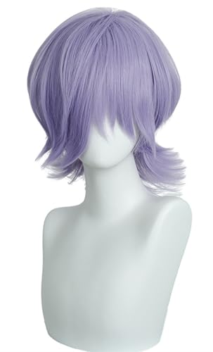 Hallojojo Mystery Cosplay Perücken Herren 35CM Lila Kurze Haare Kostümperücke Verkleidung Dämon Jäger Sajaboys Mystery Halloween Karneval Party Maskenball Kostüm Zubehör Anime Wig von Hallojojo