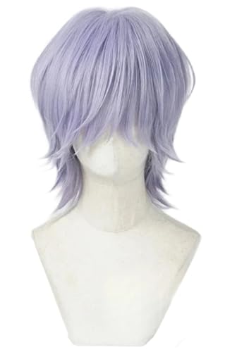 Hallojojo Mystery Cosplay Perücken Herren 35CM Violett Kurze Haare Kostümperücke Verkleidung Dämon Jäger Sajaboys Mystery Halloween Karneval Party Maskenball Kostüm Zubehör Anime Wig von Hallojojo