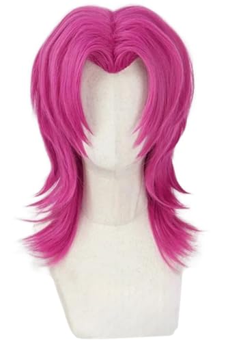 Hallojojo Romance Cosplay Perücken Herren 40CM Rose Schulterlang Kostümperücke Verkleidung Dämon Jäger Sajaboys Romance Halloween Karneval Party Maskenball Kostüm Zubehör Anime Wig von Hallojojo