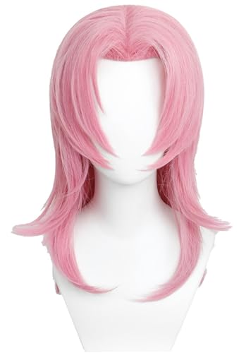 Hallojojo Romance Cosplay Perücken Herren 45CM Rosa Schulterlang Kostümperücke Verkleidung Dämon Jäger Sajaboys Romance Halloween Karneval Party Maskenball Kostüm Zubehör Anime Wig von Hallojojo