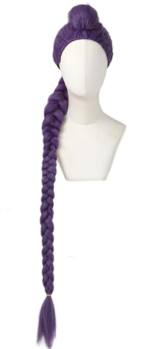 Hallojojo Rumi Cosplay Perücken Damen 100CM Lila Lang Pferdeschwanz Kostümperücke Verkleidung Dämon Jäger Girlgroup Rumi Halloween Karneval Party Maskenball Kostüm Zubehör Anime Wig von Hallojojo