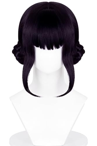 Hallojojo Zoey Cosplay Perücken Damen 25CM Dunkelviolett Pony Kostümperücke mit Doppelter Dutt Verkleidung Dämon Jäger Zoey Halloween Karneval Party Maskenball Kostüm Zubehör Anime Wig von Hallojojo