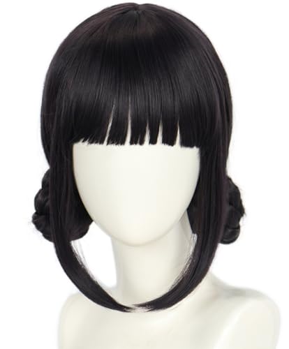 Hallojojo Zoey Cosplay Perücken Damen 29CM Schwarz Pony Kostümperücke mit Doppelter Dutt Verkleidung Dämon Jäger Girlgroup Zoey Halloween Karneval Party Maskenball Kostüm Zubehör Anime Wig von Hallojojo