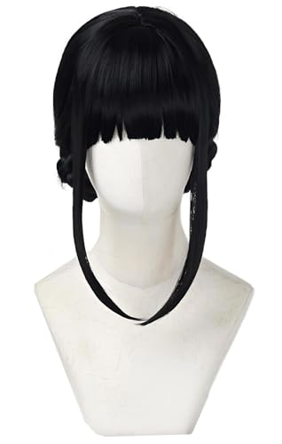 Hallojojo Zoey Cosplay Perücken Damen 35CM Schwarz Pony Kostümperücke mit Doppelter Dutt Verkleidung Dämon Jäger Girlgroup Zoey Halloween Karneval Party Maskenball Kostüm Zubehör Anime Wig von Hallojojo