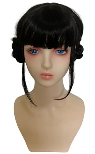 Hallojojo Zoey Cosplay Perücken Damen Schwarz Kurze Haarknoten Perücke mit Pony Verkleidung Dämon Jäger Girlgroup Zoey Halloween Karneval Party Maskenball Zubehör Anime Wig von Hallojojo