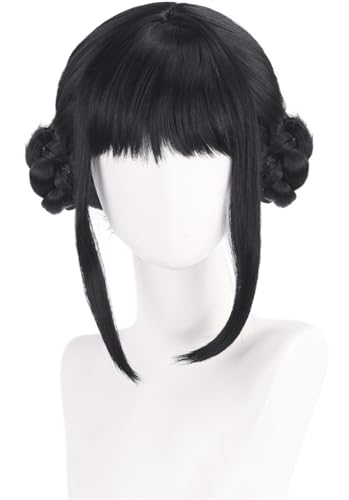 Hallojojo Zoey Cosplay Perücken Damen Schwarz Kurze Perücke mit 2 Haarknoten Verkleidung Dämon Jäger Girlgroup Zoey Halloween Karneval Party Maskenball Zubehör Anime Wig von Hallojojo