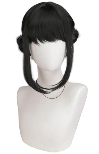 Hallojojo Zoey Cosplay Perücken Damen Schwarz Kurze Pony Perücke mit 2 Haarknoten Verkleidung Dämon Jäger Girlgroup Zoey Halloween Karneval Party Maskenball Zubehör Anime Wig von Hallojojo