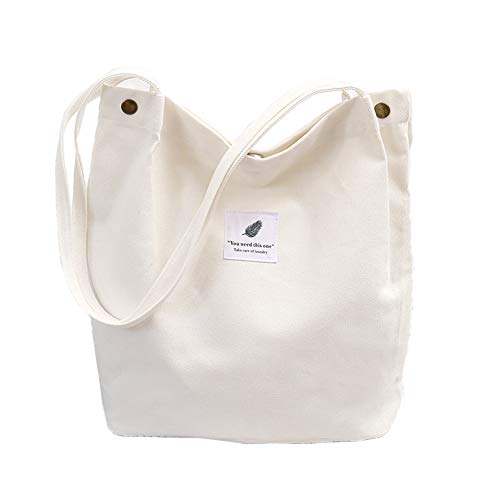 Hallolife Canvas Tasche Damen Canvas Umhängetasche Shopper Casual Handtasche groß Chic Schulrucksack für Alltag Büro Schulausflug Einkauf, 38 x 32 x 11cm Weiß von Hallolife