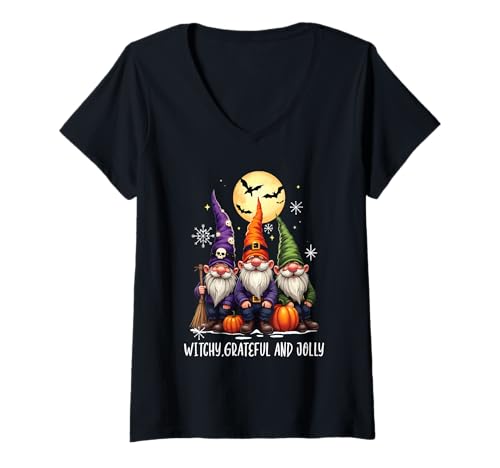 Damen Happy Hallothanksmas Halloween Thanksgiving Weihnachten T-Shirt mit V-Ausschnitt Damen Happy Hallothanksmas Halloween Thanksgiving Weihnachten T-Shirt mit V-Ausschnitt von Hallothanksmas Halloween Thanksgiving Christmas