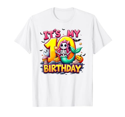 Kids It's My 10th Birthday Girl Halloween Mermaid Skeleton T-Shirt Kids It's My 10th Birthday Girl Halloween Mermaid Skeleton T-Shirt von Halloween 10th Birthday Girl Mermaid Costume