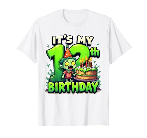 Kids It's My 12th Birthday Boy Halloween Zombie 12 Years Old T-Shirt von Halloween 12th Birthday Boy Zombie Costume