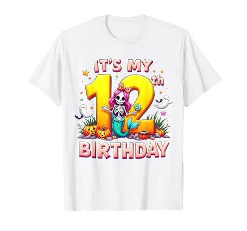 Kids It's My 12th Birthday Girl Halloween Mermaid Skeleton T-Shirt Kids It's My 12th Birthday Girl Halloween Mermaid Skeleton T-Shirt von Halloween 12th Birthday Girl Mermaid Costume