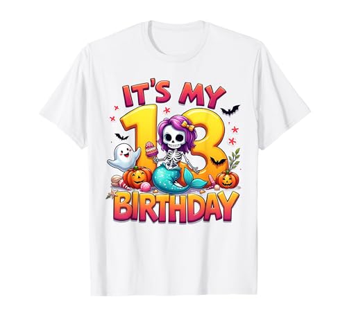 Kids It's My 13th Birthday Girl Halloween Mermaid Skeleton T-Shirt Kids It's My 13th Birthday Girl Halloween Mermaid Skeleton T-Shirt von Halloween 13th Birthday Girl Mermaid Costume