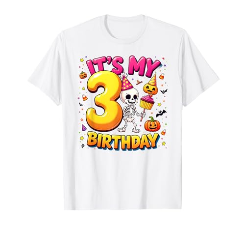 Kids It's My 3rd Birthday Boy Halloween Skeleton 3 Years Old T-Shirt von Halloween 3rd Birthday Boy Skeleton Costume