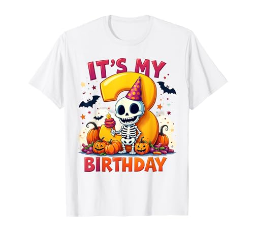 Kids It's My 3rd Birthday Boy Halloween Skeleton 3 Years Old T-Shirt von Halloween 3rd Birthday Boy Skeleton Costume