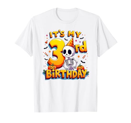 Kids It's My 3rd Birthday Boy Halloween Skeleton 3 Years Old T-Shirt von Halloween 3rd Birthday Boy Skeleton Costume