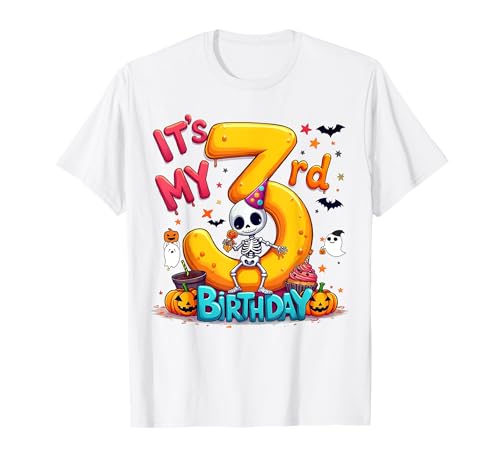 Kids It's My 3rd Birthday Boy Halloween Skeleton 3 Years Old T-Shirt von Halloween 3rd Birthday Boy Skeleton Costume