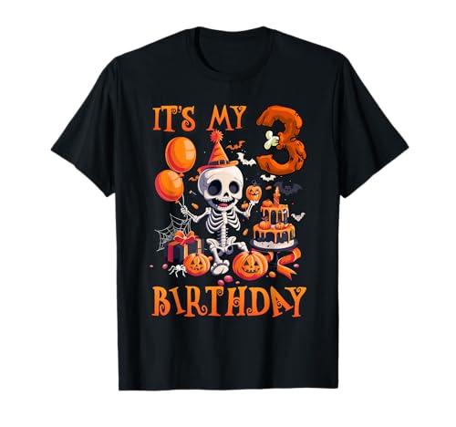 Kids It's My 3rd Birthday Boy Halloween Skeleton 3 Years Old T-Shirt von Halloween 3rd Birthday Boy Skeleton Costume