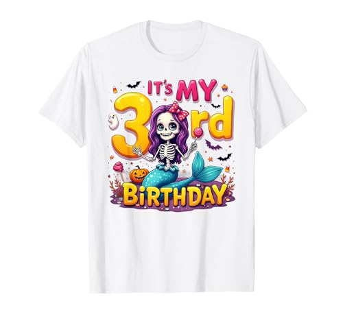 Kids It's My 3rd Birthday Girl Halloween Mermaid Skeleton T-Shirt Kids It's My 3rd Birthday Girl Halloween Mermaid Skeleton T-Shirt von Halloween 3rd Birthday Girl Mermaid Costume