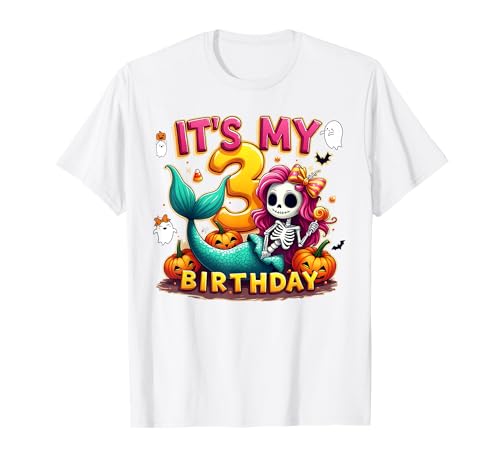 Kids It's My 3rd Birthday Girl Halloween Mermaid Skeleton T-Shirt Kids It's My 3rd Birthday Girl Halloween Mermaid Skeleton T-Shirt von Halloween 3rd Birthday Girl Mermaid Costume