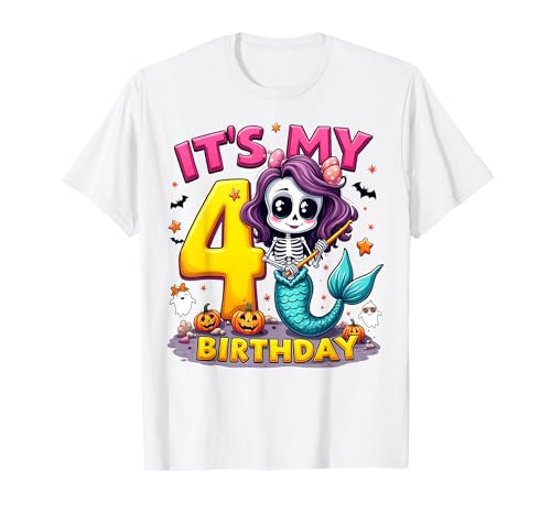Kids It's My 4th Birthday Girl Halloween Mermaid Skeleton T-Shirt Kids It's My 4th Birthday Girl Halloween Mermaid Skeleton T-Shirt von Halloween 4th Birthday Girl Mermaid Costume