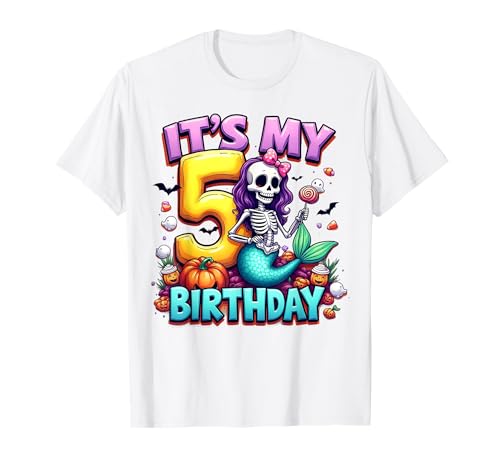 Kids It's My 5th Birthday Girl Halloween Mermaid Skeleton T-Shirt Kids It's My 5th Birthday Girl Halloween Mermaid Skeleton T-Shirt von Halloween 5th Birthday Girl Mermaid Costume