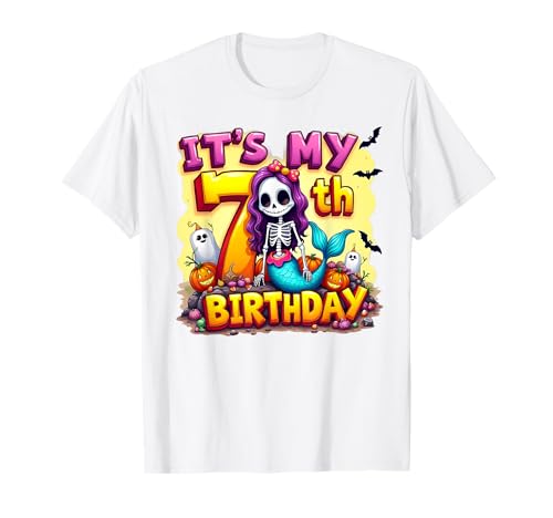 Kids It's My 7th Birthday Girl Halloween Mermaid Skeleton T-Shirt Kids It's My 7th Birthday Girl Halloween Mermaid Skeleton T-Shirt von Halloween 7th Birthday Girl Mermaid Costume