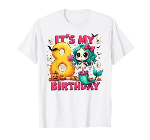 Kids It's My 8th Birthday Girl Halloween Mermaid Skeleton T-Shirt Kids It's My 8th Birthday Girl Halloween Mermaid Skeleton T-Shirt von Halloween 8th Birthday Girl Mermaid Costume