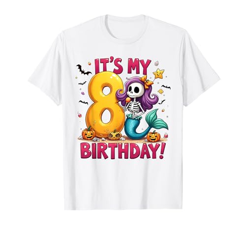 Kids It's My 8th Birthday Girl Halloween Mermaid Skeleton T-Shirt Kids It's My 8th Birthday Girl Halloween Mermaid Skeleton T-Shirt von Halloween 8th Birthday Girl Mermaid Costume