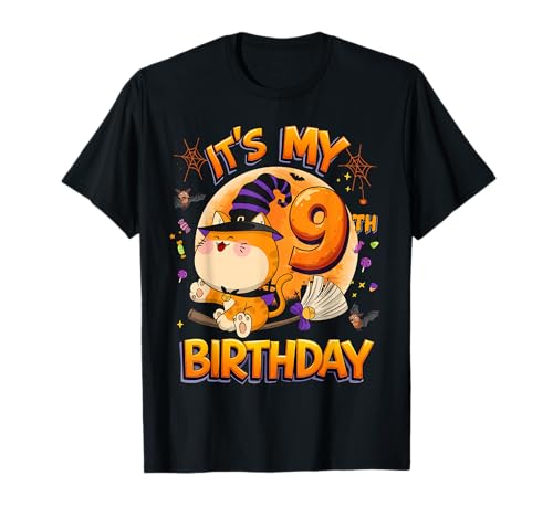 Kids It's My 9th Birthday Cat Witch Halloween 9 Years Old T-Shirt Kids It's My 9th Birthday Cat Witch Halloween 9 Years Old T-Shirt von Halloween 9th Birthday Cute Witch Cat Costume