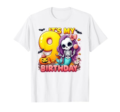 Kids It's My 9th Birthday Girl Halloween Mermaid Skeleton T-Shirt Kids It's My 9th Birthday Girl Halloween Mermaid Skeleton T-Shirt von Halloween 9th Birthday Girl Mermaid Costume