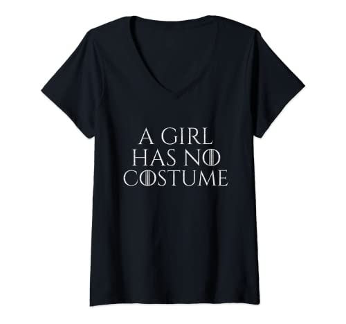 Damen A Girl Has No Costume T-Shirt No Name Lustiger Halloween Witz T-Shirt mit V-Ausschnitt Damen A Girl Has No Costume T-Shirt No Name Lustiger Halloween Witz T-Shirt mit V-Ausschnitt von Halloween A Girl Has No Costume