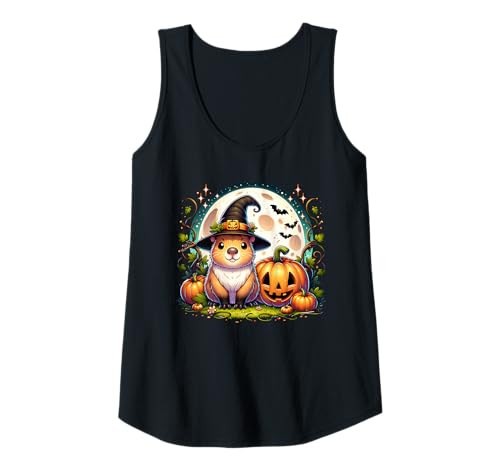 Damen Halloween Capybara Hexe Jack-o-Lantern Kürbis Grafik Tank Top von Halloween Animal Outfits Girls Boys Kids