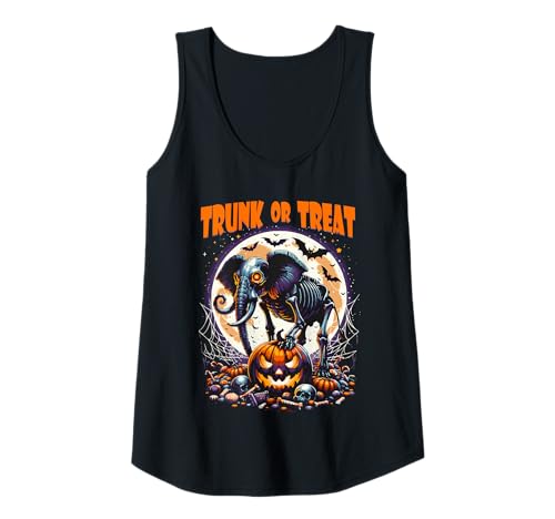 Damen Halloween Elefant Schädel Skelett Stamm oder Leckerli Tank Top von Halloween Animal Outfits Girls Boys Kids