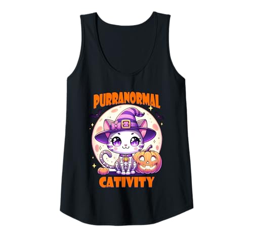 Damen Halloween Hexe Katze Skelett Purranormal Cativity Tier Tank Top Damen Halloween Hexe Katze Skelett Purranormal Cativity Tier Tank Top von Halloween Animal Outfits Girls Boys Kids