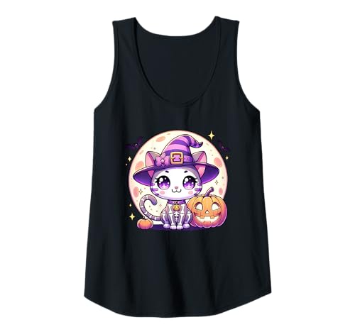 Damen Halloween Hexe Skelett Katze Kätzchen Niedlich Tier Mädchen Grafik Tank Top Damen Halloween Hexe Skelett Katze Kätzchen Niedlich Tier Mädchen Grafik Tank Top von Halloween Animal Outfits Girls Boys Kids