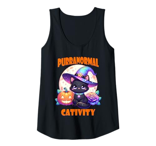 Damen Halloween Katze Kätzchen Hexe Purranormal Cativity Lazy Kostüm Tank Top von Halloween Animal Outfits Girls Boys Kids