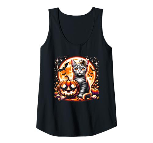 Damen Halloween Katze Mädchen Grafik Tank Top von Halloween Animal Outfits Girls Boys Kids