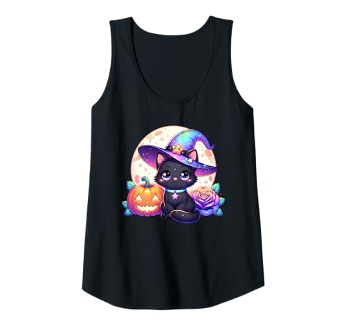 Damen Halloween Kitty Katze Hexenhut Kürbis Jack o Laterne Grafik Tank Top Damen Halloween Kitty Katze Hexenhut Kürbis Jack o Laterne Grafik Tank Top von Halloween Animal Outfits Girls Boys Kids