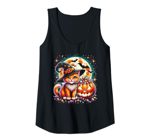 Damen Halloween Kitty Katze Kätzchen Mädchen Grafik Tank Top von Halloween Animal Outfits Girls Boys Kids