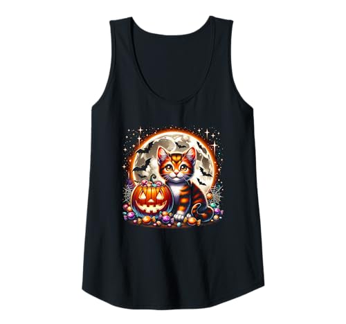 Damen Halloween Orange Katze Kätzchen Hexe Mädchen Grafik Tank Top Damen Halloween Orange Katze Kätzchen Hexe Mädchen Grafik Tank Top von Halloween Animal Outfits Girls Boys Kids