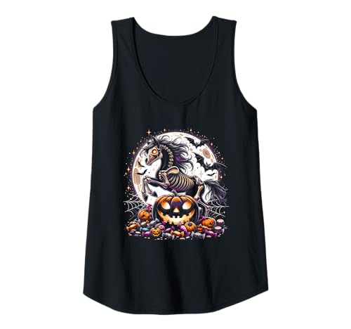 Damen Halloween Pferd Skelett Gruselige Gruselige Mädchen Grafik Tank Top Damen Halloween Pferd Skelett Gruselige Gruselige Mädchen Grafik Tank Top von Halloween Animal Outfits Girls Boys Kids