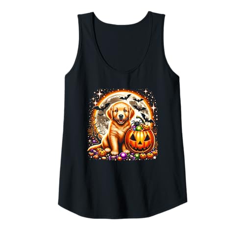 Damen Halloween Puppy Dog Gruseliger Kürbis Jack o Laterne Niedliche Mädchen Tank Top von Halloween Animal Outfits Girls Boys Kids