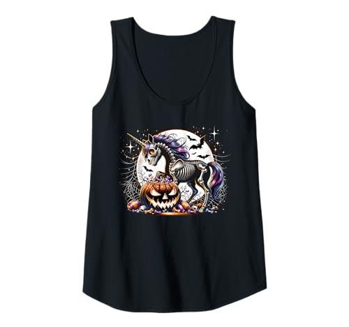 Damen Halloween Skelett Einhorn Mädchen Grafik Tank Top Damen Halloween Skelett Einhorn Mädchen Grafik Tank Top von Halloween Animal Outfits Girls Boys Kids