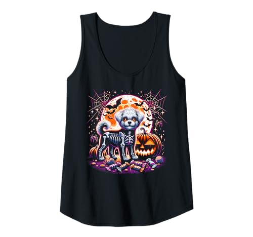 Damen Halloween Skelett Hund Gruselig Gruselige Tier Grafik Tank Top von Halloween Animal Outfits Girls Boys Kids