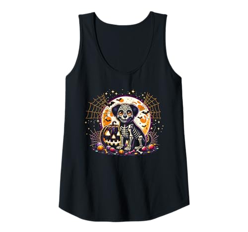 Damen Halloween Skelett Welpe Hund Gruseltier Mädchen Grafik Tank Top Damen Halloween Skelett Welpe Hund Gruseltier Mädchen Grafik Tank Top von Halloween Animal Outfits Girls Boys Kids