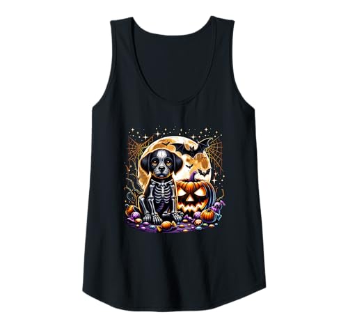 Damen Halloween Skelett Welpe Hund Gruseltier Mädchen Grafik Tank Top Damen Halloween Skelett Welpe Hund Gruseltier Mädchen Grafik Tank Top von Halloween Animal Outfits Girls Boys Kids