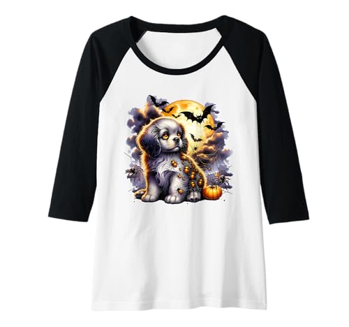 Damen Halloween-Welpe Hund Gruselige Mädchen Grafik Raglan Damen Halloween-Welpe Hund Gruselige Mädchen Grafik Raglan von Halloween Animal Outfits Girls Boys Kids