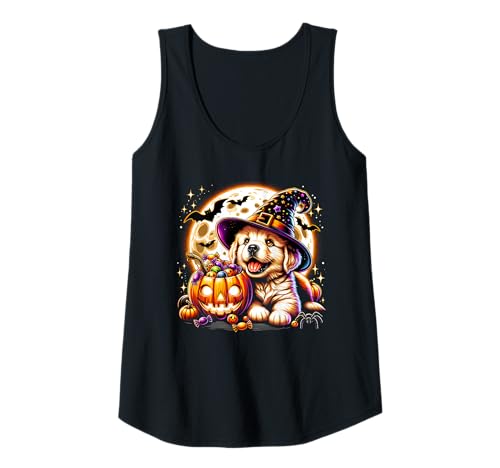 Damen Halloween-Welpe Hund Hexe Mädchen Grafik Tank Top Damen Halloween-Welpe Hund Hexe Mädchen Grafik Tank Top von Halloween Animal Outfits Girls Boys Kids
